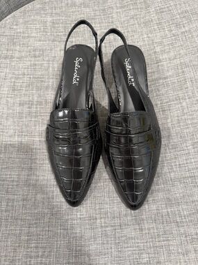 Splendid Black Croc-Embossed Pointed Slingback Loafers